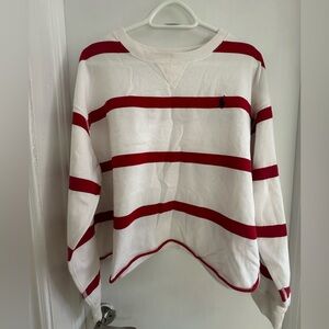 Polo Ralph Lauren USA Big Logo Striped Cropped Tops Sweatshirt Size L Woman’s